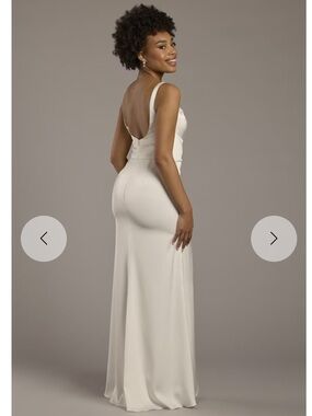 NWT David's Bridal Matte Satin Draped Sheath Tank Wedding Dress SZ 8 Soft White